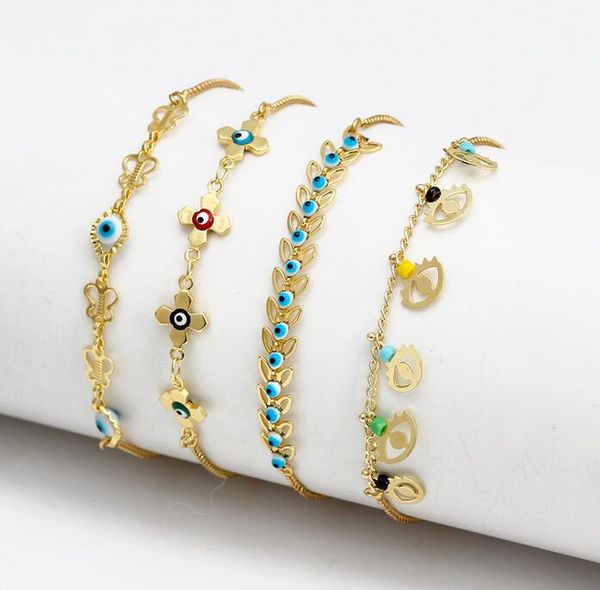 Pulseras de ojo azul malvado de oro, pulsera con amuleto de ojos turcos de la suerte para mujeres y niñas, joyería de playa, regalo de fiesta, 10 estilos al por mayor