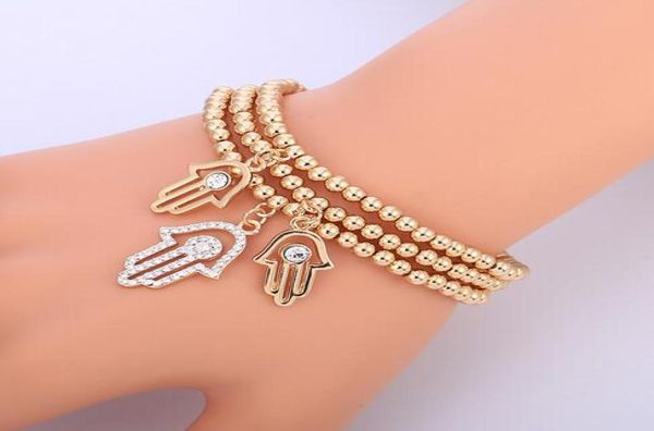 Bracelet en or mauvais œil turc CZ cristal petit charme main de Hamsa bracelets pour femme chaîne élastique mode perle bijoux cadeaux5262818