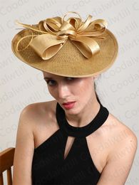 Gold Fascinator Hat Wedding Women Headband Fancy Chic Derby Hat Kentucky Party Capeau Accesorios para el cabello 240521