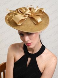 Gold Fascinator Hat Wedding Women Headband Fancy Chic Derby Hat Kentucky Party Capeau Accesorios para el cabello 240401