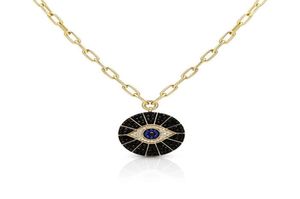 Black Black Cumbic Zirconia Round Coin Evil Eye Eye Pendant Collier Wide Open Link Chain pour les femmes 2010144230756