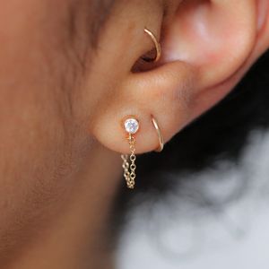 Boucles d'oreilles chaîne remplies d'or, bijoux coréens faits à la main, pendentifs minimalistes pour femmes
