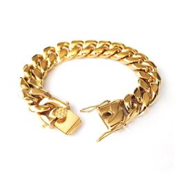 Hombres llenos de oro Pulsera de cadena cubana de Miami Cierres de seguridad dobles Hip Hop Acero inoxidable Joyería de eslabones de acera de alto pulido 10 12 14 1223D