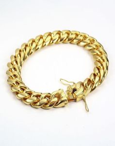 Goud gevulde mannen Miami Cubaanse kettingarmband Dubbele veiligheid Hip Hip Hop roestvrij staal High Polished Curb Link Jewelry 8746982