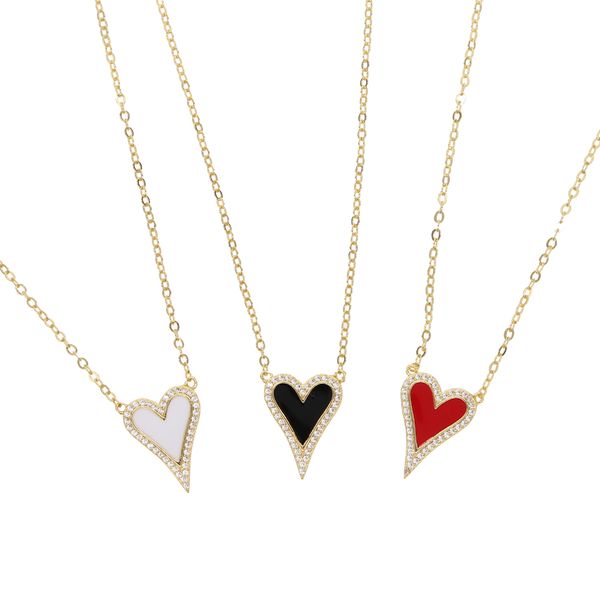 Or rempli nouveau style rouge blanc noir coeur pendentif collier pavé mini clair cz charmant bijoux pour femmes fille cadeau en gros