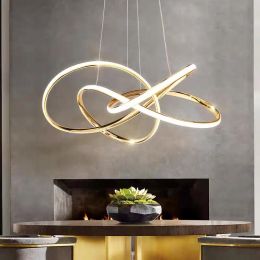 Chandeliers à LED moderne fini en or lampe de ligne géométrique pour la cuisine de la cuisine.