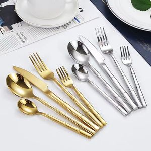 Gouden flatware sets zilverwerk bestrooien roestvrijstalen sets messenvork lepel