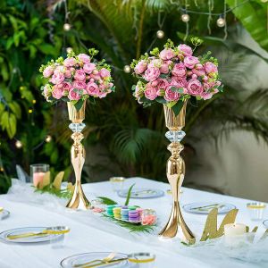 Vase à fleurs doré, pièce maîtresse de Table, support à fleurs pour événement, décor de mariage, plomb, IM1105