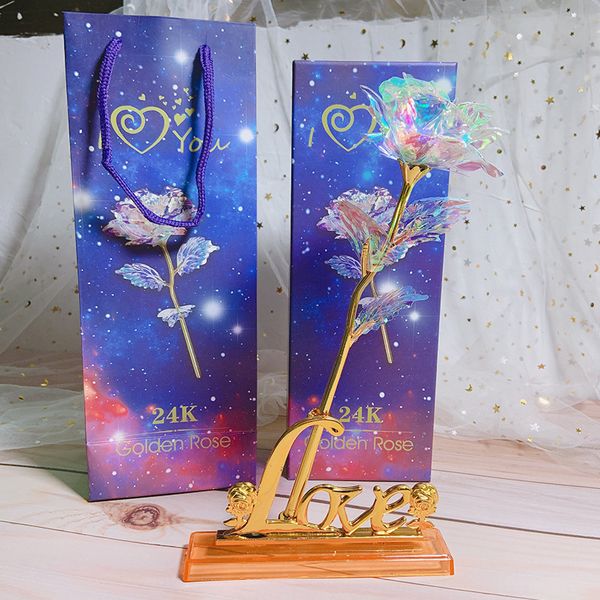 Goldfolienfarbene Rosen, handgefertigte Blumen, Sternkristall, leuchtende Farbverlaufsfarbe, Tanabata, Valentinstag, Weihnachten, Geburtstagsgeschenk