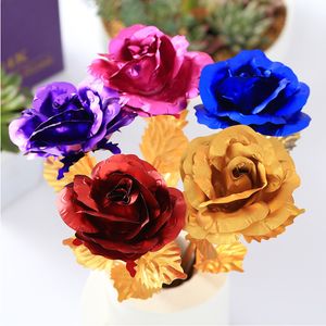 Rose artificielle plaquée feuille d'or, fleur à longue tige, cadeaux créatifs pour amoureux, mariage, noël, saint-valentin, fête des mères, décoration de la maison, YHM789