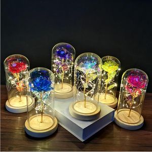 Goudfolie Plated Rose Bril Cover LED Eternal Flower Immortal Dome Xams Creativiteit Ornaments Party Gift Christmas Decorations LSK1568