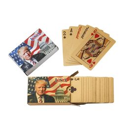 Juego de oro jugando tarjetas de póker impermeables Sier USA Trump Pokers s