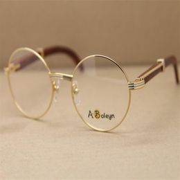 Goldbrillengestelle Männer oder Frauen Runde Metallbrille optisches Dekor Holzrahmen Brillen Designer Herren Damen Luxus267h
