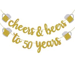 Gold Glitter 21 30 40 50 60 Happy Birthday Banner Decorations - Cheer Beer - Anniversary Wedding Party Decorations
