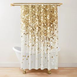 Gouden Glitter Glam Douchegordijngouden Sprankelende Glanzende Kunst Badgordijnpolyester Wasbare Badkamer Gordijnen Set met Haken 240320