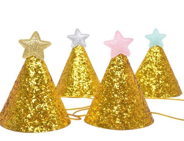 GLITTER DE ORO Sombreros brillantes para niños adultos Mini cono Capacidad de cumpleaños Capacidad de celebración de bodas Decoración PO Prop Fackdrop 7851027