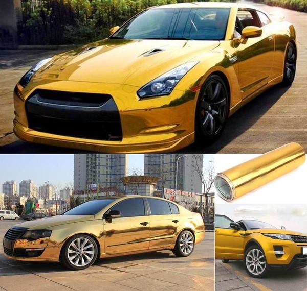 Gold Golden Chrome Mirror Vinyl Wrap Película Segalización de autos Costillas de burbujas Aire Liberación de automóvil DIY CAR 10150CM2294758