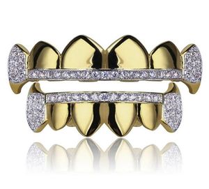 Gold Grillz Jewelry Hip Hop Dental Grills Fashion Exquise Thinglate Zircon 18K Gold plaqué 2 actions de dents Braces8709389