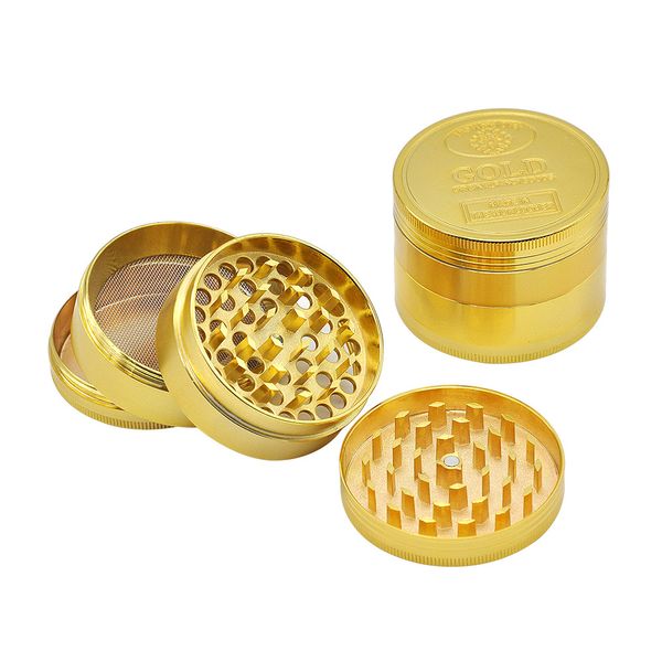 Molinillo de oro de 60mm con diseño de monedas, aleación de Zinc, hierba de humo de Metal, 4 partes de capas, trituradora de especias y tabaco para cigarrillos, accesorios para fumar