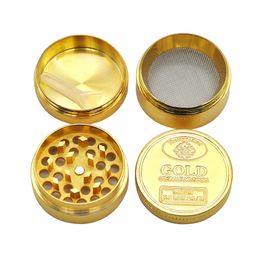 GOLD Grinder Coin Motif En Alliage De Zinc Métal Fumée Herbe 4 Pièces Couches 50 MM Cigarette Tabac Épice Broyeur Fumer Accessoires