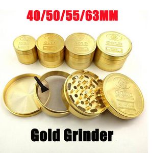 GOLD Grinder Coin Motif Alliage de Zinc Métal Fumée Herbe Sèche 4 Pièces Couches 40 MM 50 MM 55 MM 63 MM Cigarette Tabac Épice Broyeur D'or Accessoires Pour Fumer DHL