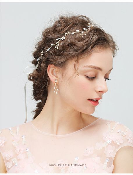 Fleurs de cheveux d'or pour la fête de mariage mariée demoiselle d'honneur baroque chic perles de cristal diadème boucle d'oreille bandeau strass robe de mariée 275B