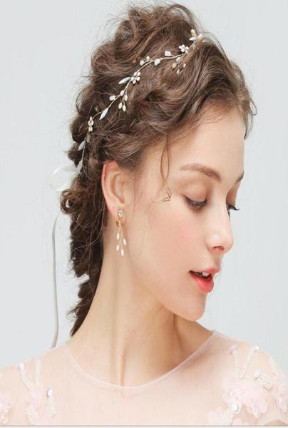 Fleurs de cheveux en or pour fête de mariage mariée demoiselle d'honneur baroque chic perles de cristal diadème boucle d'oreille bandeau strass robe de mariée 2827142