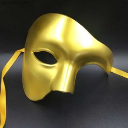 Or demi-visage fantôme mascarade masque boule demi-visage hommes Costume Halloween fête noir blanc couleur masque vénitien L230704
