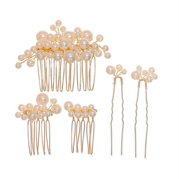 Peignes à cheveux en perles d'imitation faits à la main en or, ensemble de bijoux, bâtons de cheveux, diadèmes, épingles à cheveux, accessoires pour cheveux de mariage, cadeaux de mariée 297L