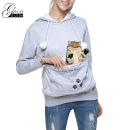 Gold Hands Kangaroo Pocket Sweatshirts Femmes à capuche avec des pulls d'oreille de chat portent un animal de compagnie garder au chaud pour petit chat et chien LJ201103