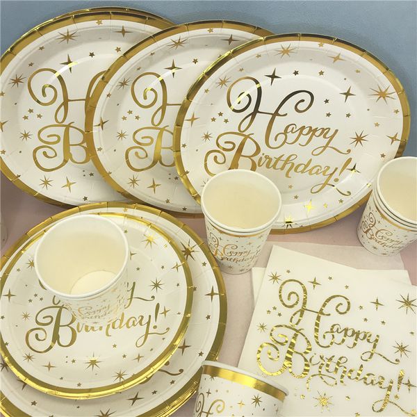 Gold Joyeux anniversaire Papier Papé Cups Napkins Nappecoth Paille Dlissable Table Varelle Kid