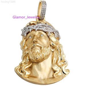 Gouden Hoofd met Diamondpass Diamond Tester Vvs Moissanite Custom Jesus Hip Hop Sieraden Iced Out Sier Mannen Ketting Hanger