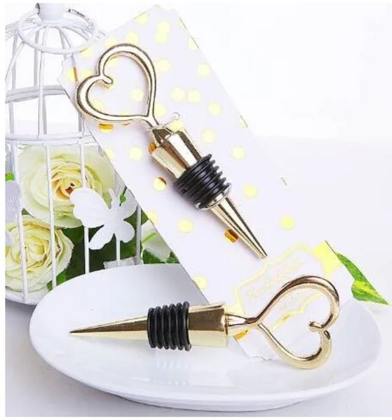Bouchon de bouteille en forme de cœur doré, cadeaux de fête de mariage pour invités C452
