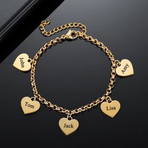 Bracelet à breloques coeur en or pendentif gravé breloques coeurs personnalisés avec cadeaux de bijoux de Noël personnalisés pour son amie maman 231225