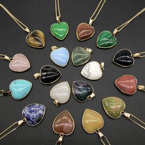 Gouden hart vorm genezing reiki steen hanger vrouwen jade kristal semi-kostbare agaat ketting energie sieraden
