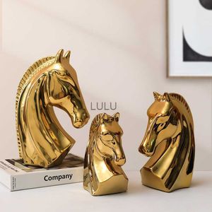 Cabeza de caballo dorada, cerámica chapada, mesa artesanal, escritorio de oficina en casa, gabinete estético, decoración, esculturas y figuritas, regalo HKD230825 HKD230825