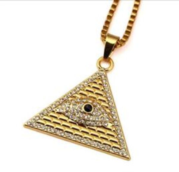 Oro Illuminati ojo de Horus pirámide egipcia con cadena de 23,6 pulgadas para hombres/mujeres colgante collar Hip Hop joyería envío gratis WL897