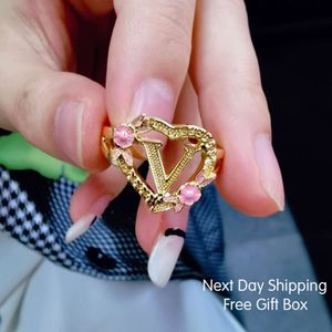 Gouden Initialen Hart Verstelbaar voor Vrouwen Aangepaste Ring Mode Hip Hop Sieraden Gepersonaliseerde A-Z Brief Ringen Kerstcadeaus