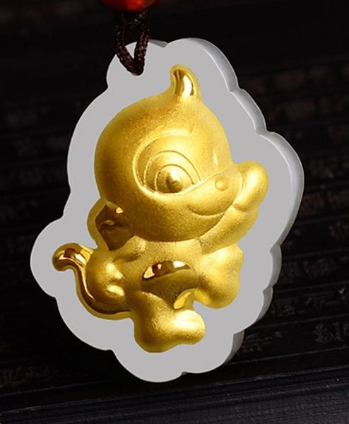 Collier et pendentif de talisman de singe de dessin animé du zodiaque chinois en jade incrusté d'or