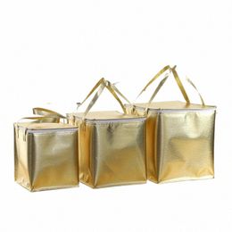 goud geïsoleerde tas thermisch koeler picknick vouwbaar ijspak draagbare cake carrier eten pizza levering insulati lunchbag Q4LQ#