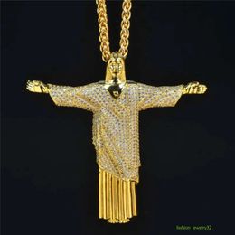 Oro Jesucristo El collar colgante de la cruz del redentor oro sier sier masculino hip hop hop joya de joyas