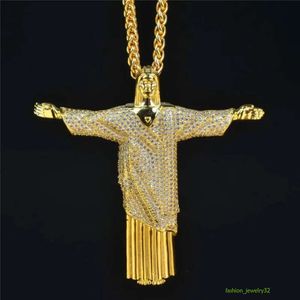 Goud Jezus Christus de Verlosser Cross Cross Pendant Necklace Gold Sier Geplated Mens Hip Hop Bling Sieraden Gift
