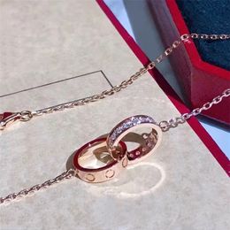 Collier de créateur de bijoux en or pour femme, chaîne d'amour, pendentif, argent rose diamant, double boucle, collier de luxe