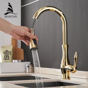 Gouden keuken kranen zilveren enkele handgreep uit trekgat draaiing diploma watermixer 866011 240415