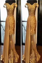 Gouden kanten jurken avondkleding 2019 van de schouderapplique Rhinestone kralen lagen rok vintage avondjurken formeel prom dre1211905