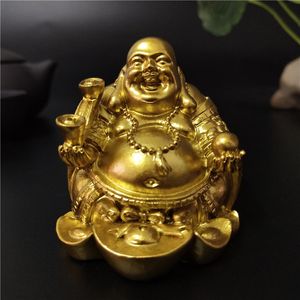 Or Rire Bouddha Statue Chinois Feng Shui Argent Maitreya Bouddha Sculpture Figurines Pour La Maison Jardin Décoration Statues