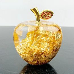 Feuille d'or pomme artisanat ornements créatifs cadeaux de réveillon de noël cristal bureau décoration Figurines donner un cadeau de bonne chance 240124