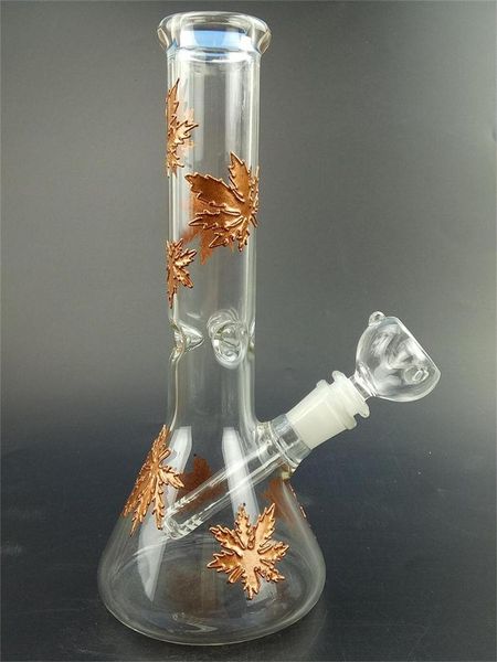 Hoja de oro Diseño Glass Bong Hookahs 10.5 pulgadas Reciclador Vapor Rig Bongs Tubería de agua Dab Oil Rigs Percolador Bubbler Mini Drum