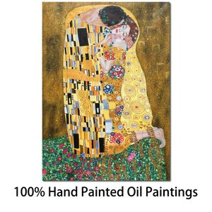 Mur Art Peinture À L'huile Le Baiser Gustav Klimt Toile Reproduction Portrait Femme Oeuvre Moderne Or Salle De Bains Bureau Romantique Décor À La Maison