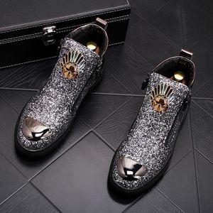 Men de cuero dorado zapatillas Punk botas casuales Hip Hop Hop Male High Tops Zip Botas Flats Zapatillas Hombre B2